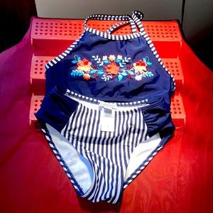 Flapdoodles,size 7 girls 2pc swim suit Navy/white